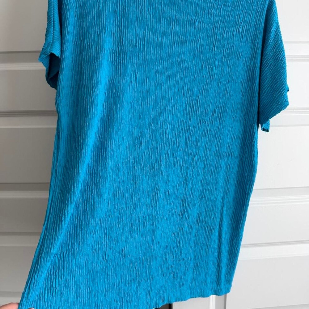 Vintage Blue Bonnie Blain short sleeve top with vertical pleats #bonnieblain #pl